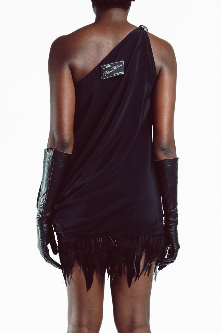 Silk Draped Feather Dress