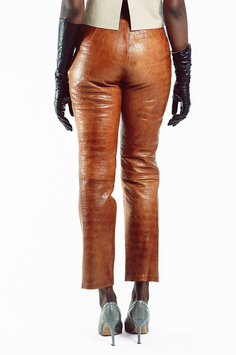 Croc Embossed Leather Pants