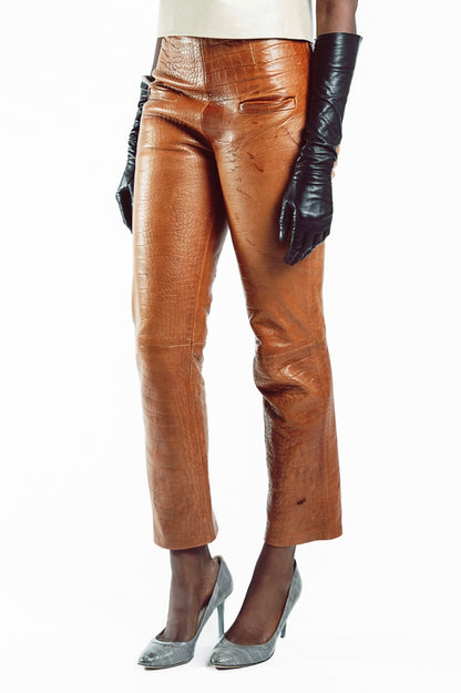 Croc Embossed Leather Pants