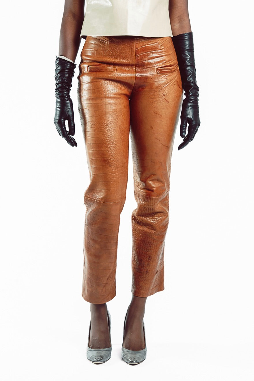 Croc Embossed Leather Pants