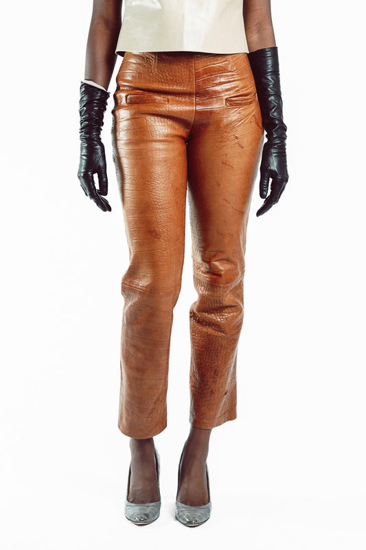 Croc Embossed Leather Pants