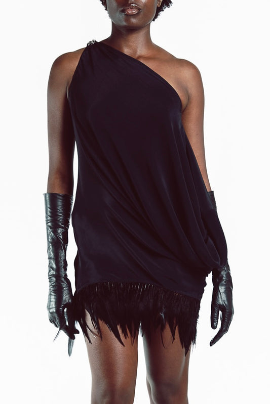 Silk Draped Feather Dress