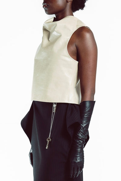 Leather Sculpture Cowl Top