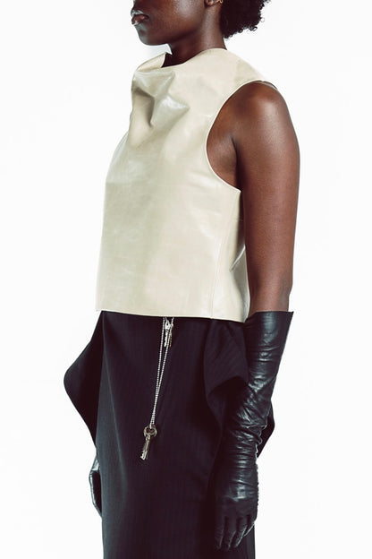Leather Sculpture Cowl Top