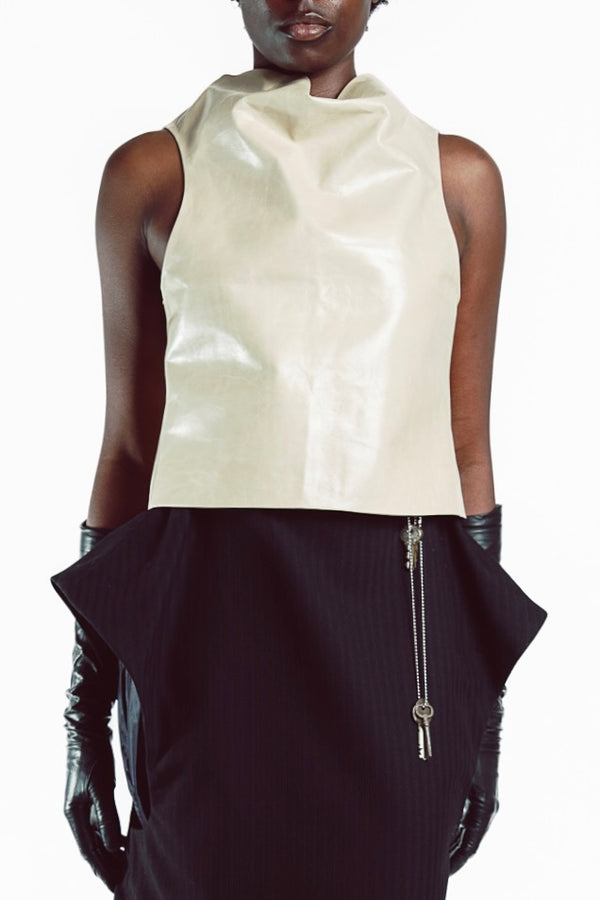 Leather Sculpture Cowl Top